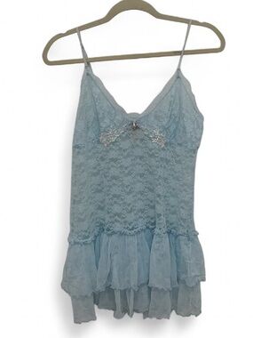 Y2K In Bloom Light Blue Lace Ruffle Cami Tank Top